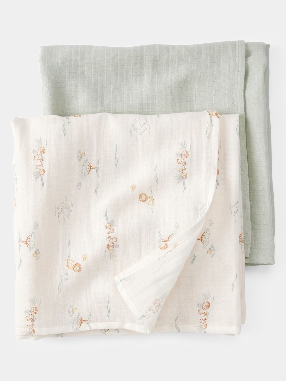 Carter’s 2-Pack Lion Print Muslin Swaddle Blankets - Green NWT